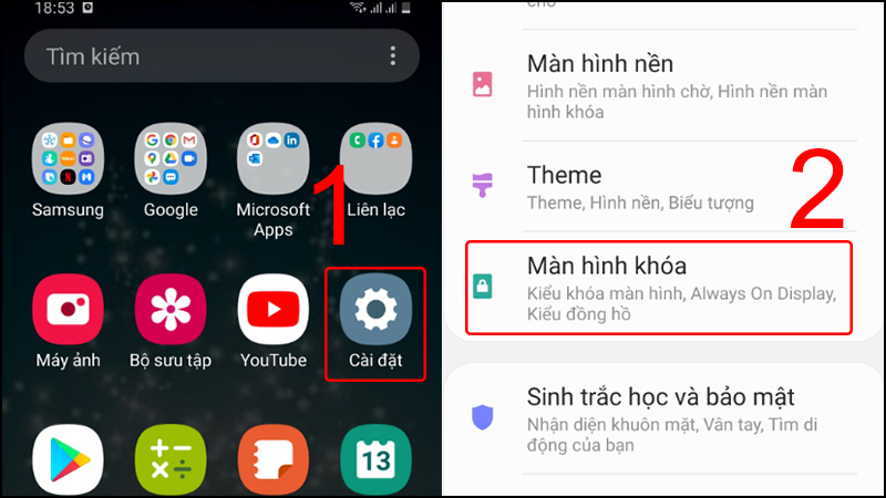 Vào cài đặt và chọn Màn hình khóa